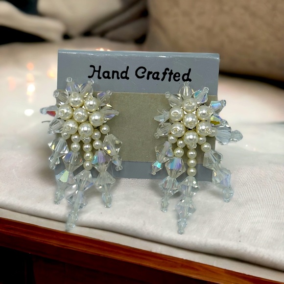 Handcrafted Beaded Faux Pearl Pierced Earrings - Picture 2 of 6